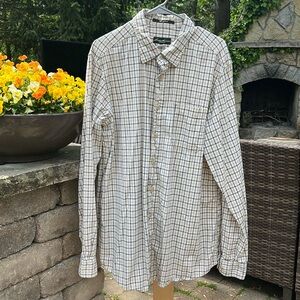 Eddie Bauer vintage wash blue and tan plaid men’s shirt